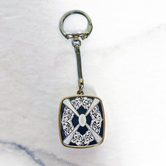 Vintage Sankyo Music Box Keychain black gold and silver - Picture 1 of 9